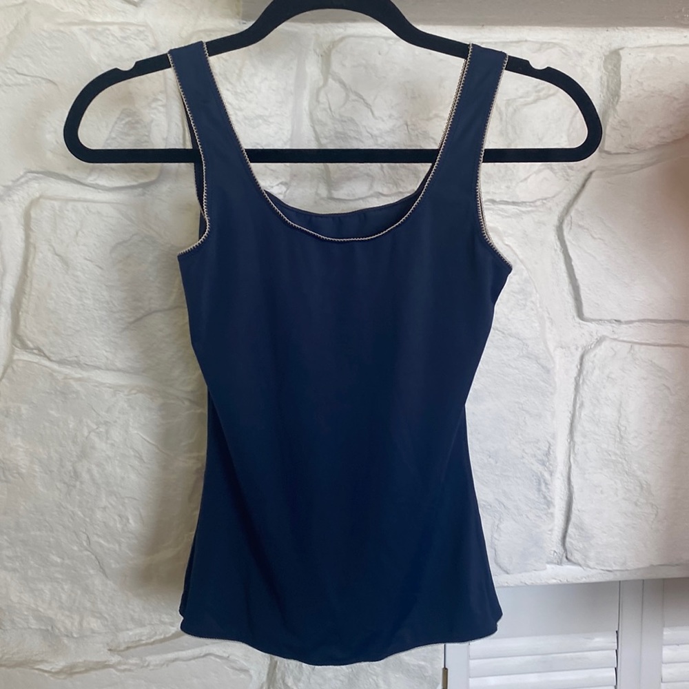 Flexees Tank Top navy with off white trim 21% Lycra elastic